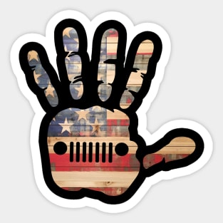 Jeep Hand Palm Print Funny USA Flag Vintage Design Old Cars for Jeep Lovers Sticker